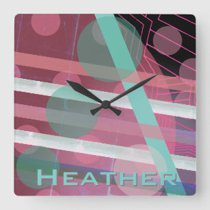 Reloj Cuadrado Diseño abstracto/Personalizado/Rosa y turquesa