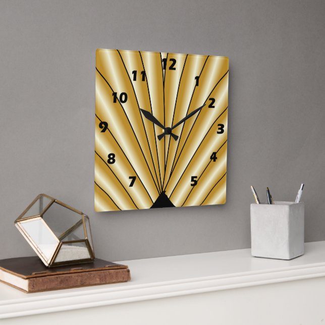 Reloj Cuadrado Diseño Art Déco Dorado (Oficina)