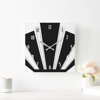 Reloj Cuadrado Diseño Art Decó En Blanco Y Negro