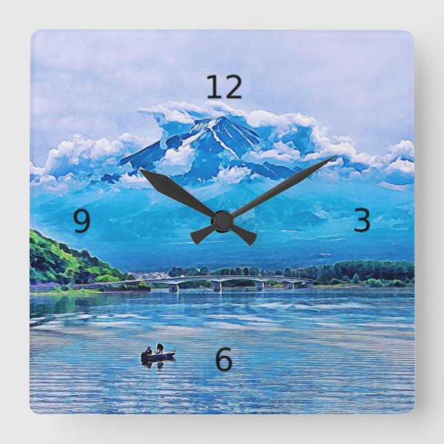 Reloj Cuadrado Diseño artístico japonés de acuarela pacífica (Anverso)