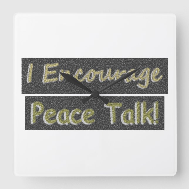 Reloj Cuadrado Diseño artístico sobre "Charla de Paz". Comprar (Anverso)