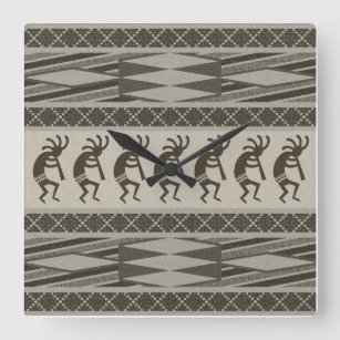 Reloj Cuadrado Diseño azteca Gris Y Negro Kokopelli