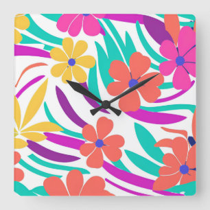 Reloj Cuadrado Diseño boho ecléctico de terracota rústica y flore