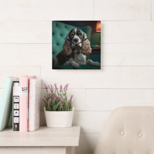 Reloj Cuadrado Diseño Clásico de Retrato de Cocker Spaniel Elegan