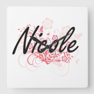 Reloj Cuadrado Diseño conocido artístico de Nicole con las flor