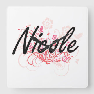 Reloj Cuadrado Diseño conocido artístico de Nicole con las flores
