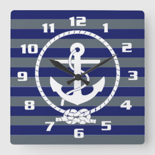 Reloj Cuadrado Diseño de antorcha náutica y estampado azul