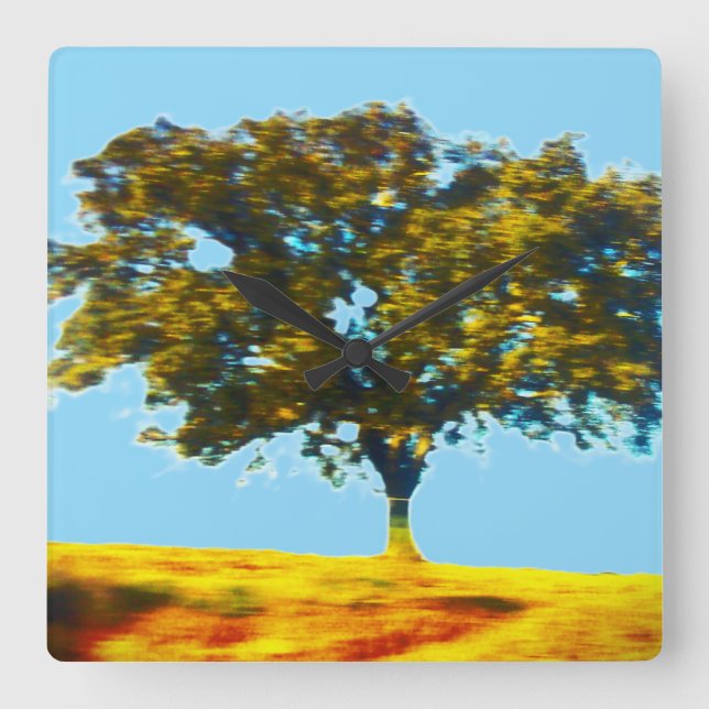 RELOJ CUADRADO DISEÑO DE ÁRBOL FELIZ DE MURO (Anverso)