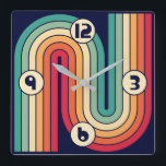 Reloj Cuadrado Diseño de arco doble geométrico retro<br><div class="desc">Diseño De Arco Doble Geométrico Futurista De Mediano Siglo Retro Y Colorido.</div>