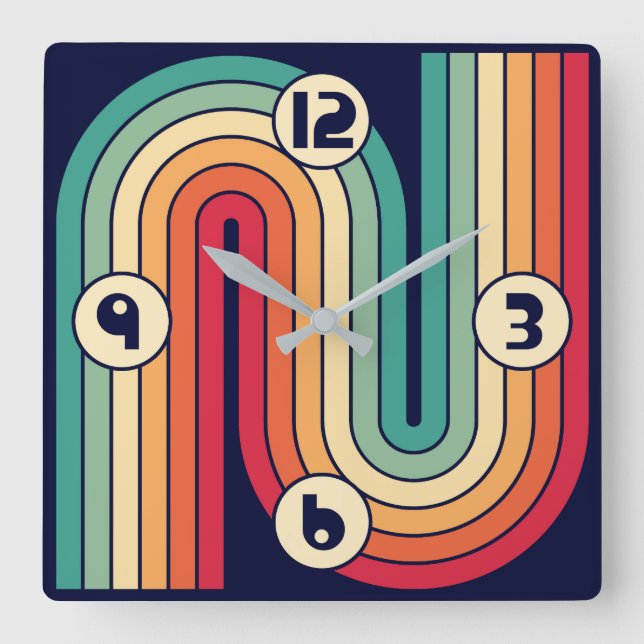 Reloj Cuadrado Diseño de arco doble geométrico retro (Anverso)