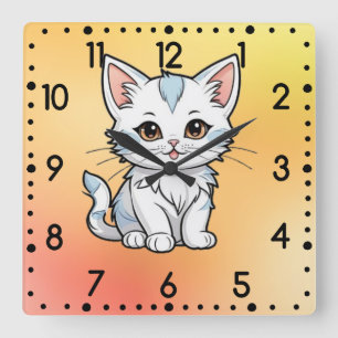 Reloj Cuadrado Diseño de arte de línea de dibujos animados de gat