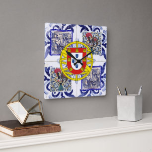 Reloj Cuadrado Diseño de arte folclórico de Portugal