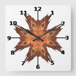 Reloj Cuadrado Diseño de arte fractal de Naranja rojo de aspecto