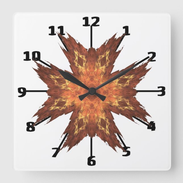 Reloj Cuadrado Diseño de arte fractal de Naranja rojo de aspecto  (Anverso)