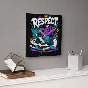 Reloj Cuadrado Diseño de Baloncesto Respect The Drip
