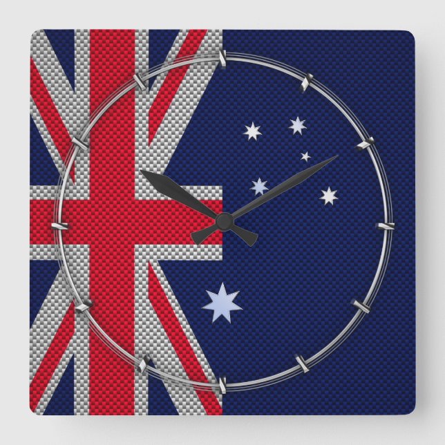 Reloj Cuadrado Diseño de bandera australiana estilo cromado de fi (Anverso)