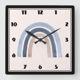 Reloj Cuadrado Diseño de boho arcoiris azul y rosa