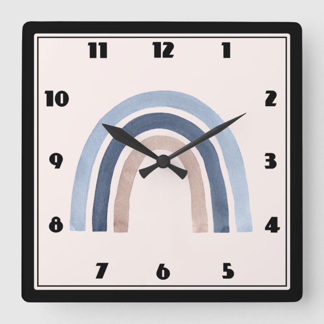 Reloj Cuadrado Diseño de boho arcoiris azul y rosa (Anverso)