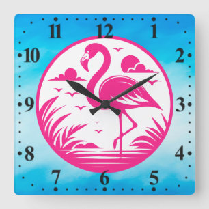 Reloj Cuadrado Diseño de círculo de verano de flamenco rosa-68730