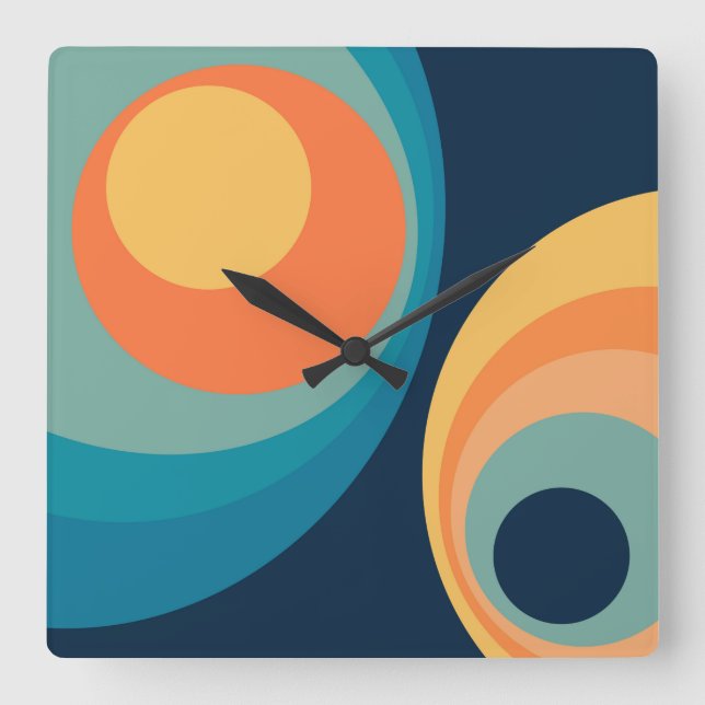 Reloj Cuadrado Diseño de círculos retro coloridos (Anverso)