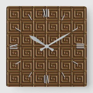 Reloj Cuadrado Diseño de clave griega - chocolate oscuro