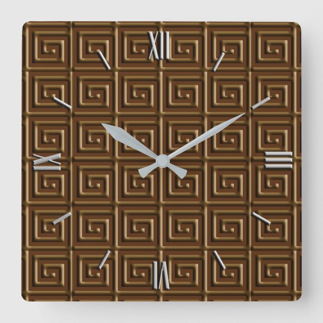 Reloj Cuadrado Diseño de clave griega - chocolate oscuro (Anverso)