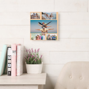Reloj Cuadrado Diseño de Collage de Fotos Familiares de Verano en