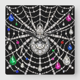 Reloj Cuadrado Diseño de diamante de araña glamurosa con joyas