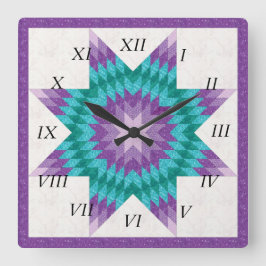 Reloj Cuadrado Diseño de Edredón de Estrella Solitaria Púrpura