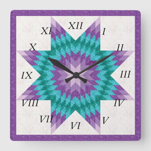 Reloj Cuadrado Diseño de Edredón de Estrella Solitaria Púrpura (Anverso)
