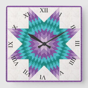 Reloj Cuadrado Diseño de edredón de estrella solitaria púrpura y 