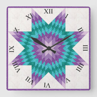 Reloj Cuadrado Diseño de edredón de estrella solitaria púrpura y 