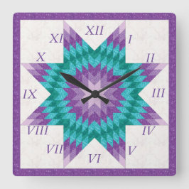 Reloj Cuadrado Diseño de edredón de estrella solitaria púrpura y 