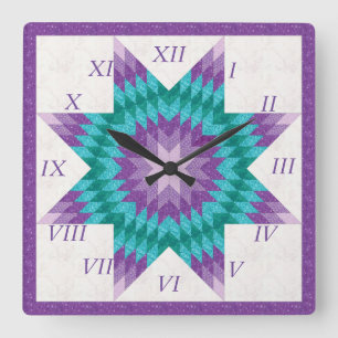 Reloj Cuadrado Diseño de edredón de estrella solitaria púrpura y 
