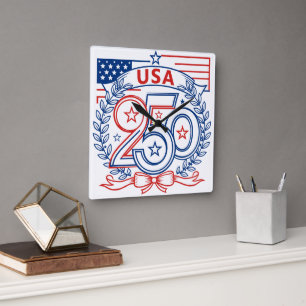 Reloj Cuadrado Diseño de emblema del aniversario patriótico USA 2