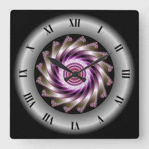 Reloj Cuadrado Diseño de espiral fractal gris morado ~ Mandelbrot
