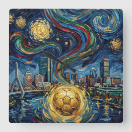 Reloj Cuadrado Diseño de estadio Skyline de fútbol arte de Boston