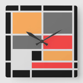 Reloj Cuadrado Diseño de estilo mondriano naranja gris negro rojo