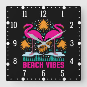 Reloj Cuadrado Diseño de Flamencos Rosas Beach Vibes