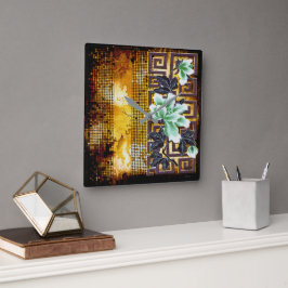 Reloj Cuadrado Diseño de Flor Asiática Art Déco Vintage Agotada