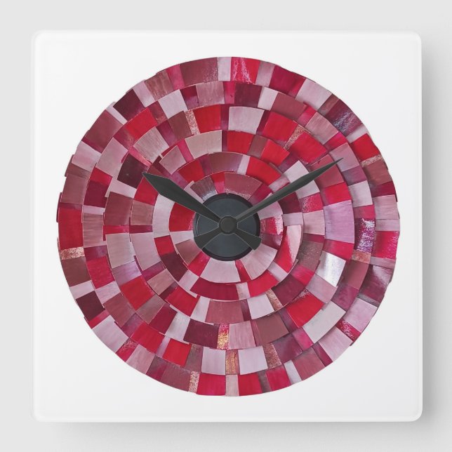 Reloj Cuadrado diseño de flor roja (Anverso)