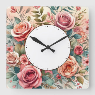 Reloj Cuadrado diseño de flores
