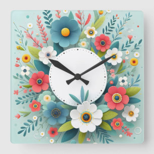 Reloj Cuadrado diseño de flores