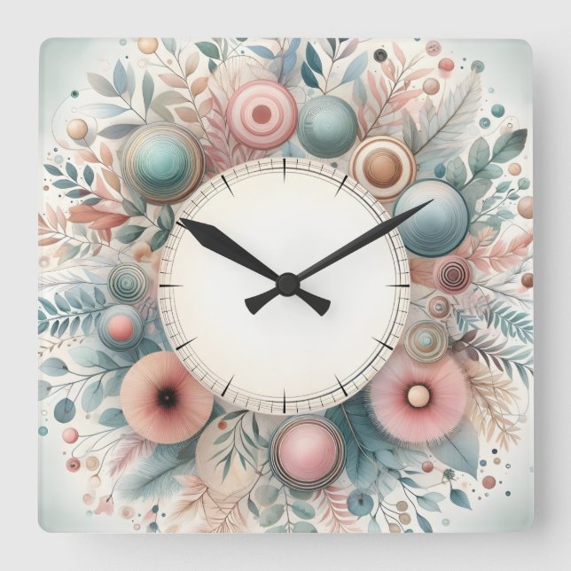 Reloj Cuadrado diseño de flores (Anverso)