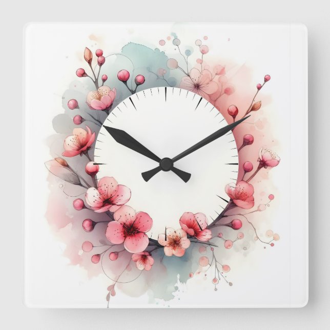 Reloj Cuadrado diseño de flores (Anverso)