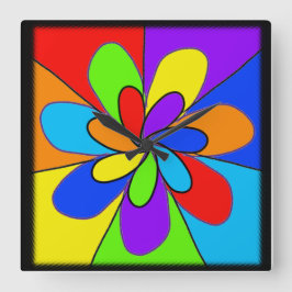 Reloj Cuadrado Diseño de flores de color arcoiris abstracto