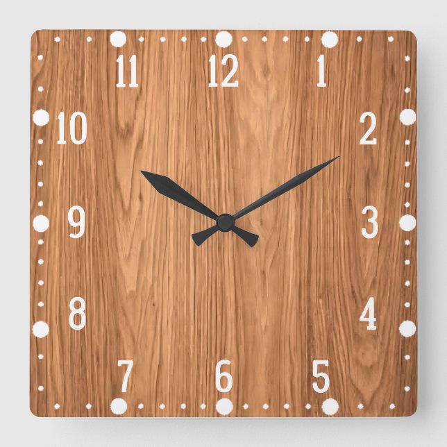 Reloj Cuadrado Diseño de fondo de textura de madera-35455 (Anverso)