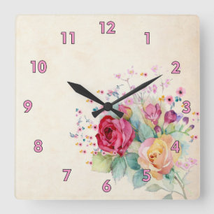 Reloj Cuadrado Diseño de fondo floral simple