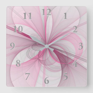 Reloj Cuadrado Diseño de fractal gris rosa claro abstracto modern