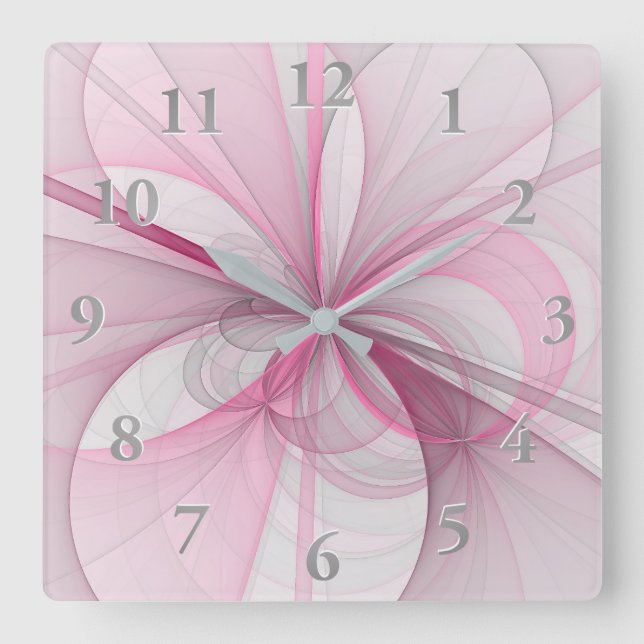 Reloj Cuadrado Diseño de fractal gris rosa claro abstracto modern (Anverso)